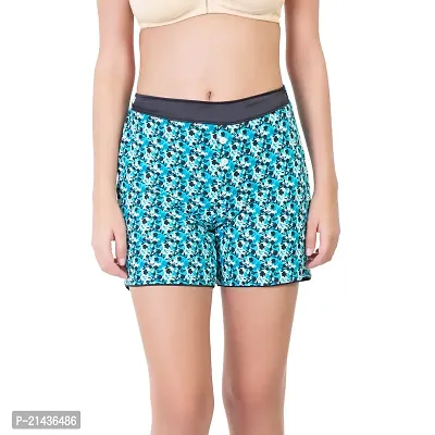 ENVIE Women's Mini Printed Cotton Shorts, Girls Stretchy Bottom Wear Ladies Stylish Night/Sleep Shorts (S) Blue