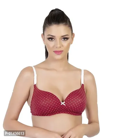 ENVIE Women's Printed Cotton Padded Bra/Non-Wired, T-Shirt Bra/Inner Wear for Ladies Daily Use Padded Bra. Maroon