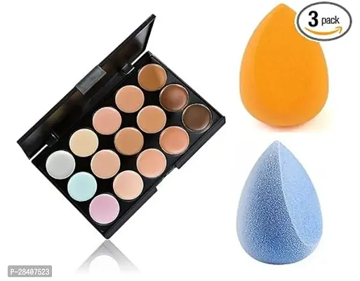 Aadav 15 Color Cream Concealer Palette With 2 Sponge Powder Puff For Makeup Blending Pack Of 3