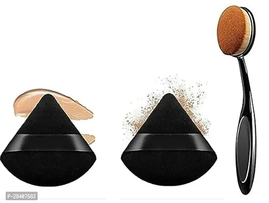 Oval Foundation Brush, 2 Pieces Triangle Powder Puffs Face Cosmetic Powder Puff Washable Reusable Soft Plush Powder Sponge Makeup Pack Of 3