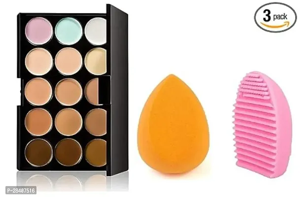 Aadav 15 Color Cream Concealer Palette With Makeup Sponges Latex-Free Blender For Foundations Pack Of 3