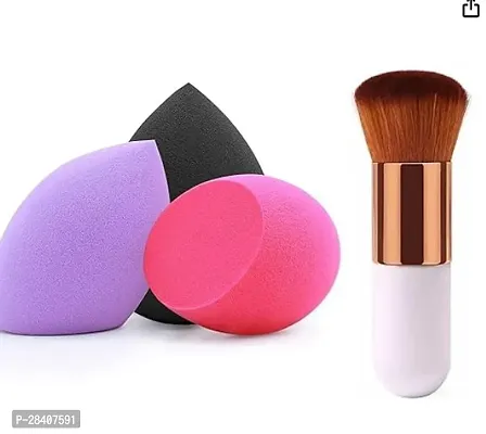 Aadav Mini Foundation Makeup Brush And 3 Multicolour Makeup Blenders Puff Pack Of 4-thumb0