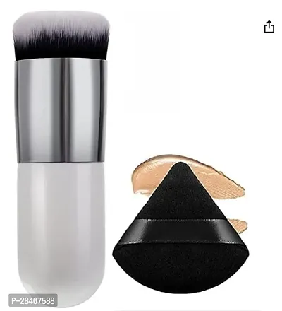 Aadav 1 Round Foundation Makeup Brush, Pure Cotton Powder Puff, Triangle Wedge Shape Designed For Contouring Pack Of 2