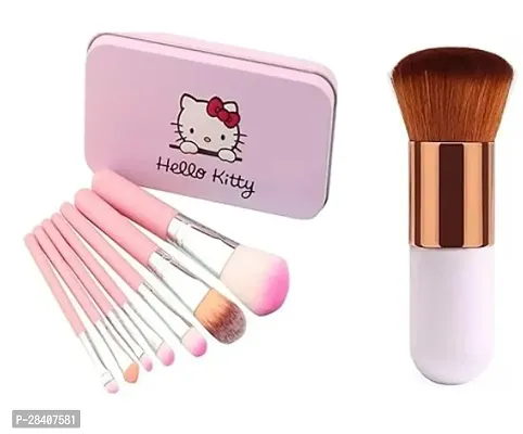 Aadav Hello Kity Complete Makeup Mini Brush Kit With A Storage Plastic Box And Makeup Cosmetic Face Powder Blush Brush Pack Of 9