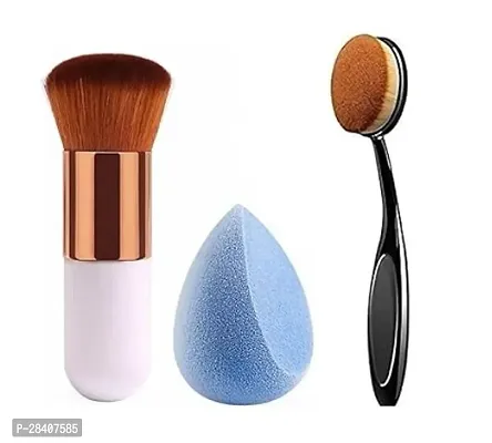 Aadav White Foundation And Oval Professional Foundation Brush With Blunder Puff- Pack Of 3