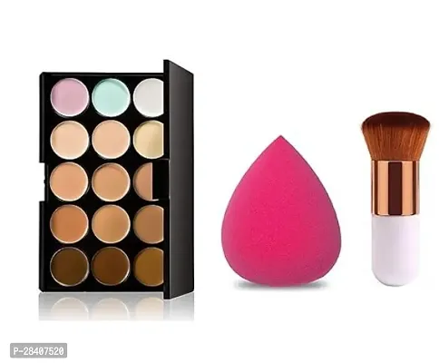 Aadav Highlighter And Contour 8 Shades Concealer Palette With Beauty Blender Sponge Puff And Foundation Brush Pack Of 3