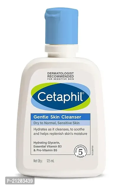 Cetaphil Face Wash Gentle Skin Cleanser for Dry to Normal, Sensitive Skin, 125 ml Hydrating Face Wash with Niacinamide, Vitamin B5