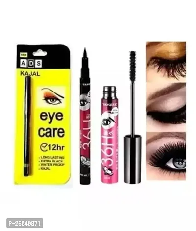 36h Waterproof Gel Eyeliner,extra Black Long Lasting Kajal With 36h Mascara Pack oF 3