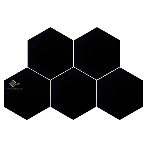 YGM Acoustic Foams? Professional Hexagon Acoustic Foam Panels, Absorption Panel, 12 X 12 X 1"" High Density Edge Wall Tiles for Acoustic Treatment, (Set of 5) (Black)