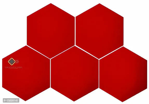 YGM Acoustic Foams? Professional Hexagon Acoustic Foam Panels, Absorption Panel, 12 X 12 X 1 High Density Edge Wall Tiles for Acoustic Treatment, (Set of 5) (Red)-thumb0