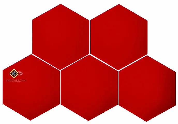 YGM Acoustic Foams? Professional Hexagon Acoustic Foam Panels, Absorption Panel, 12 X 12 X 1 High Density Edge Wall Tiles for Acoustic Treatment, (Set of 5) (Red)