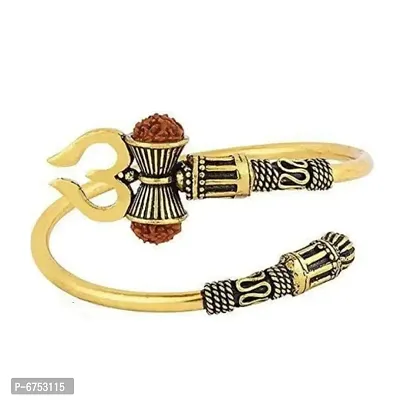 The Fairdeal Bholenath Om Damru Rudraksha Golden Kada For Men Bracestone-thumb0