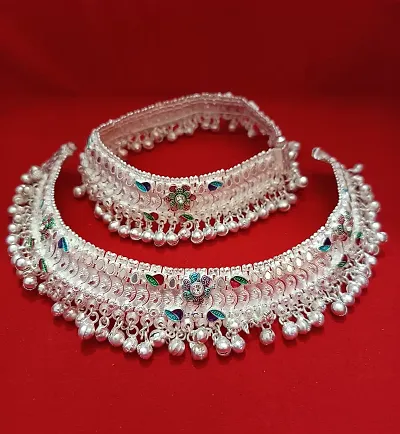 Heavy bridal silver plated anklets for women