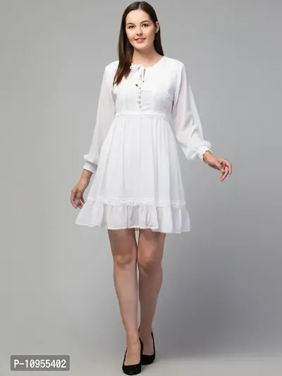 Off White Georgette Self Design Dresses For Women