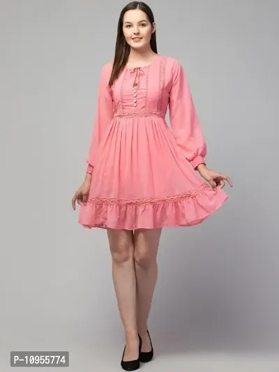 Pink Georgette Self Design Dresses For Women-thumb0