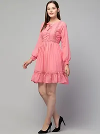 Pink Georgette Self Design Dresses For Women-thumb3