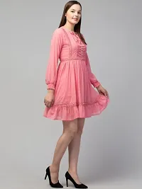 Pink Georgette Self Design Dresses For Women-thumb4