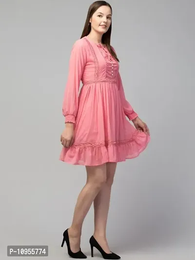 Pink Georgette Self Design Dresses For Women-thumb5