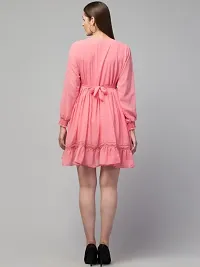Pink Georgette Self Design Dresses For Women-thumb1