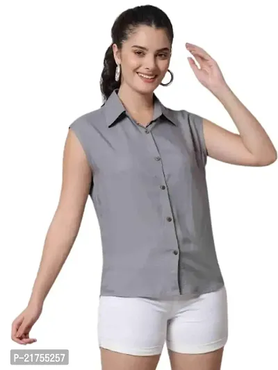 Stylish Womens Regular Fit Solid Casual Sleeveless Shirt-thumb0