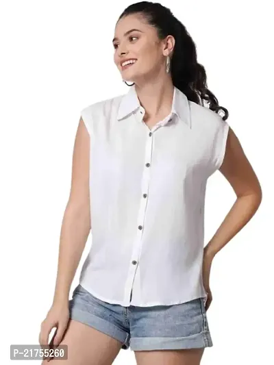 Stylish Womens Regular Fit Solid Casual Sleeveless Shirt