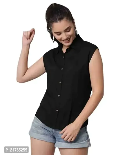 Stylish Womens Regular Fit Solid Casual Sleeveless Shirt