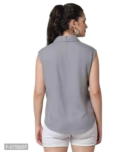 Stylish Womens Regular Fit Solid Casual Sleeveless Shirt-thumb2