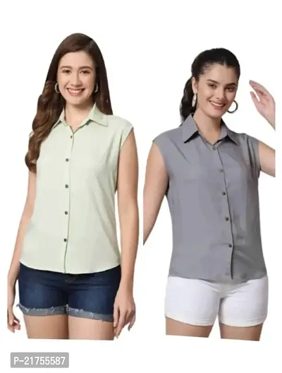 Stylish Womens Regular Fit Solid Casual Sleeveless Shirts Pack of 2