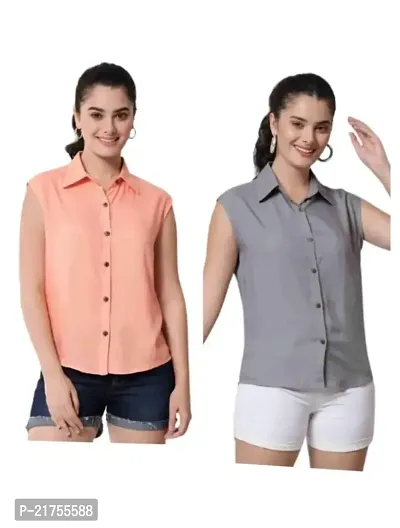 Stylish Womens Regular Fit Solid Casual Sleeveless Shirts Pack of 2