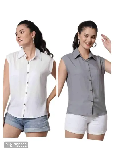 Stylish Womens Regular Fit Solid Casual Sleeveless Shirts Pack of 2-thumb0