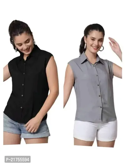 Stylish Womens Regular Fit Solid Casual Sleeveless Shirts Pack of 2