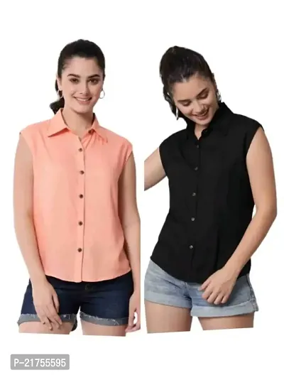 Stylish Womens Regular Fit Solid Casual Sleeveless Shirts Pack of 2