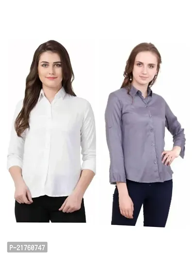 Fancy Rayon Plain Shirts For Women Pack Of 2-thumb0