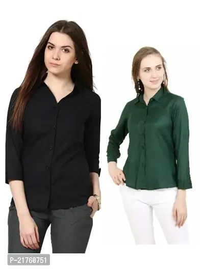 Fancy Rayon Plain Shirts For Women Pack Of 2