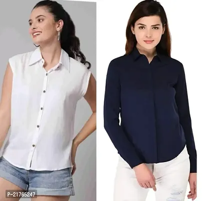 Fancy Rayon Plain Shirts For Women Pack Of 2-thumb0