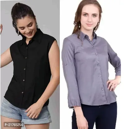 Fancy Rayon Plain Shirts For Women Pack Of 2