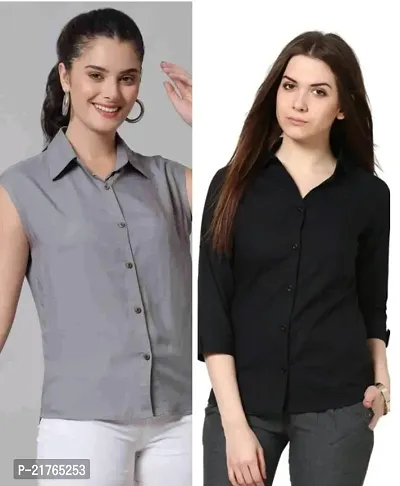 Fancy Rayon Plain Shirts For Women Pack Of 2