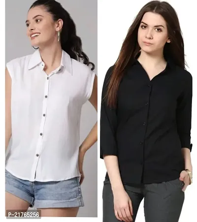 Fancy Rayon Plain Shirts For Women Pack Of 2