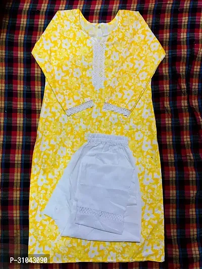 Stylish Yellow Cotton Kurta Bottom Set For Women-thumb0