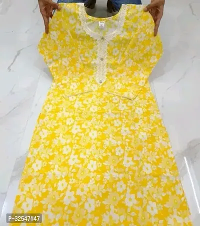 Stylish Yellow Cotton Blend Printed Kurta For Women-thumb0