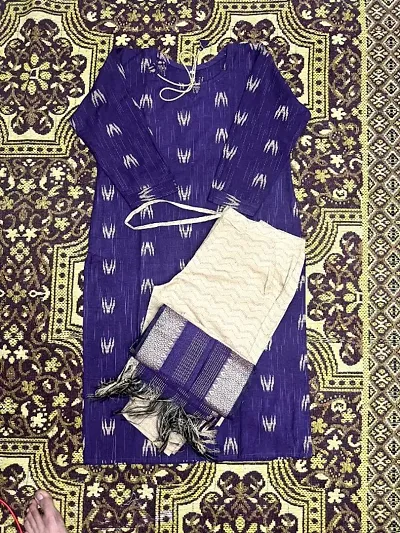 Stylish Cotton Printed Kurta Bottom Dupatta Set