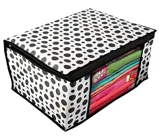 Polka Dots Design Non Woven Fabric Saree Cover/ Clothes Organizer|Wardrobe Set with Transparent Window|Size Extra Large, Pack of 3 (Black  White)-thumb1