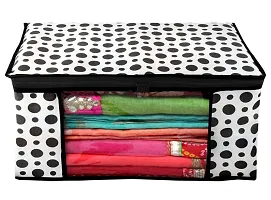 Polka Dots Design Non Woven Fabric Saree Cover/ Clothes Organizer|Wardrobe Set with Transparent Window|Size Extra Large, Pack of 3 (Black  White)-thumb2