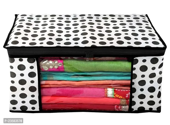 Polka Dots Design Non Woven Fabric Saree Cover/ Clothes Organizer|Wardrobe Set with Transparent Window|Size Extra Large, Pack of 3 (Black  White)-thumb3