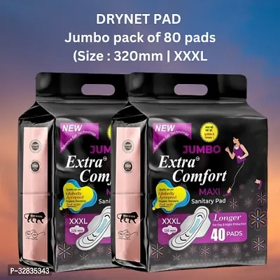 Jumbo Extra Comfort Sanitary Pads for Women|80 Pads|XXXL|Cottony soft|Soft top sheet|Irritation free| 320mm-thumb0