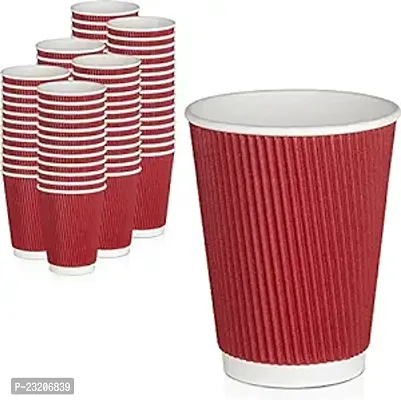 Celebration Essentials Disposable Red Party Cups Sturdy Double Wall Paper Cups Ripple Cup For Hot and Cold Beverage 500 ml Pack Of 10 Pcs red color