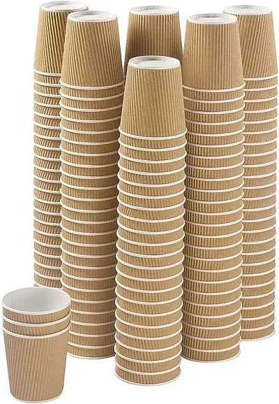 Veena@_? Solid Insulated 3-Layer Rippled Wall Coffee/Tea 8 oz Pack of 50 Paper Cups for Event Wedding Party - 250 Ml, Brown Disposable_VN06