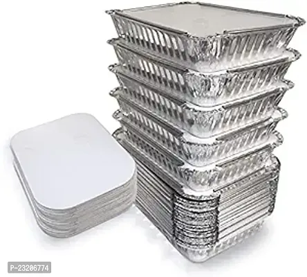 Disposable Aluminium Silver Foil Container with Lid for Food Storage Box 250ml Pack of 20