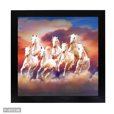 Masstone Vastu Seven Running Horses Lucky UV Digital Re-Print Framed Wall Painting (12x12 inch)-thumb0
