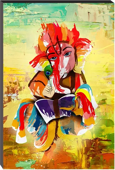 Masstone Lord Ganesha Abstract Religious God Self Adhesive 6mm MDF Panel Painting (Multicolor, 12x18 Inch)